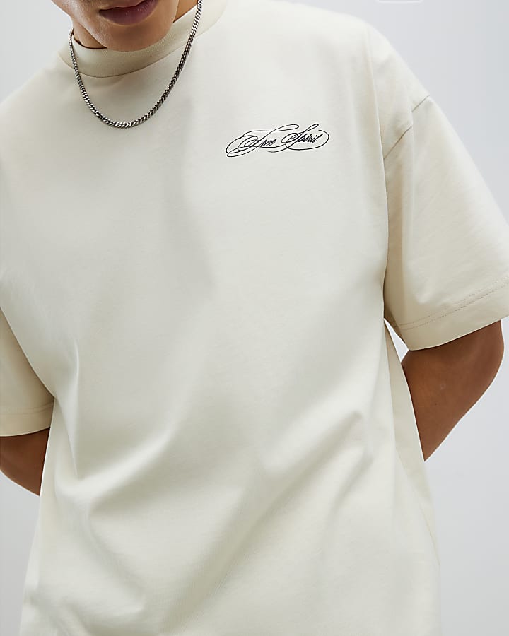 River Island Beige Oversized Fit Free Spirit T-Shirt