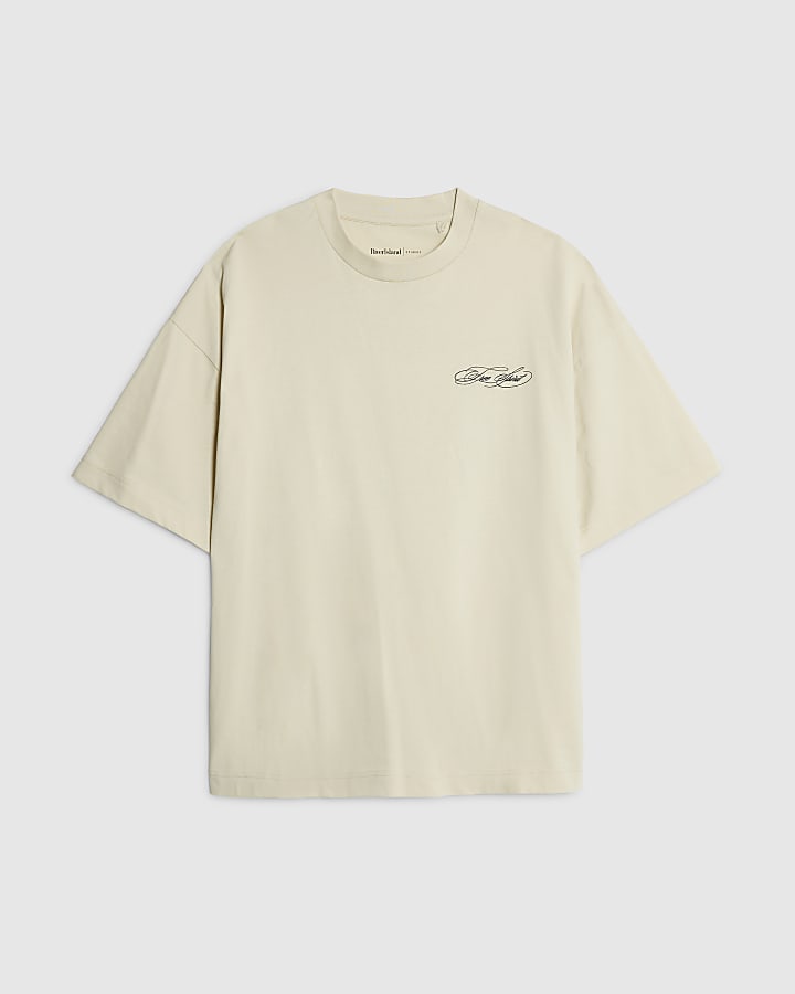 river island Beige Oversized Fit Free Spirit T-Shirt