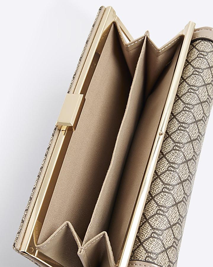 river island Beige Patent RI Monogram Panelled Purse