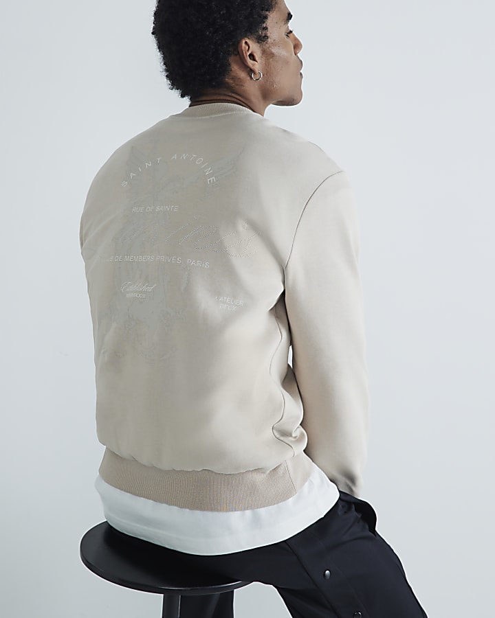 River Island Beige Regular Fit Gothic Luminis Sweatshirt