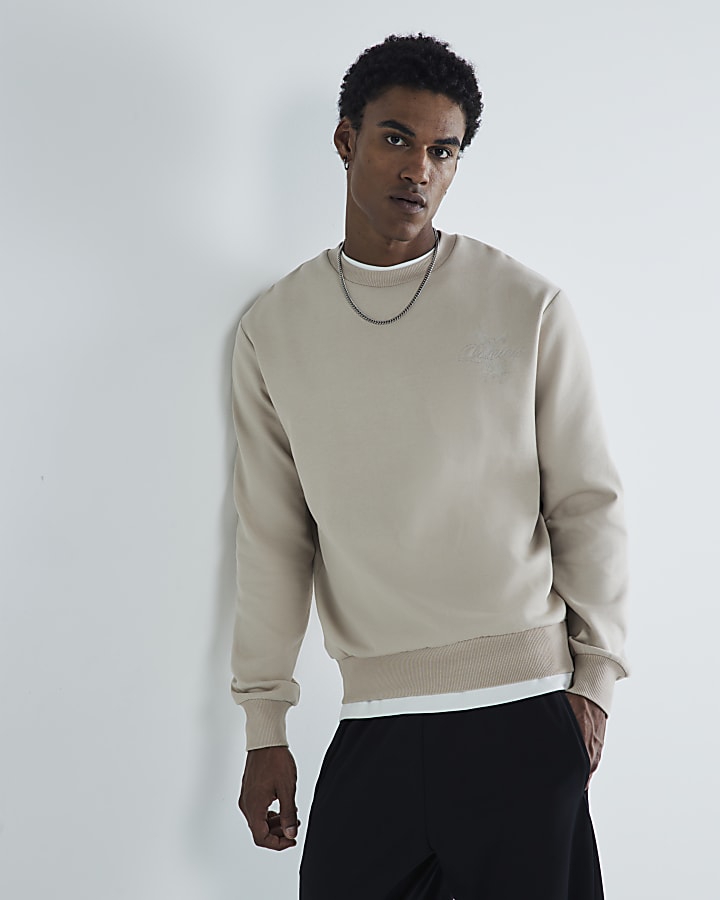 River Island Beige Regular Fit Gothic Luminis Sweatshirt