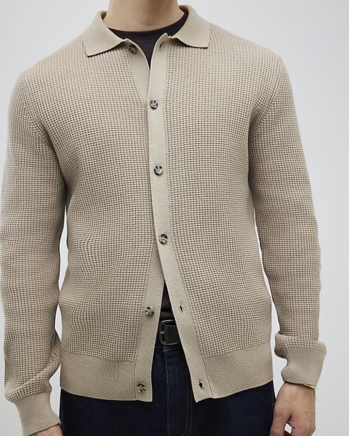 River Island Beige Regular Fit Knitted Button Up Cardigan