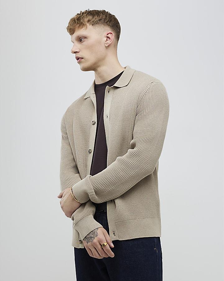 River Island Beige Regular Fit Knitted Button Up Cardigan