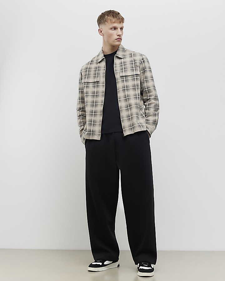 River Island Beige Regular Fit Zip Through Check Overshirt