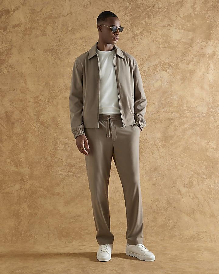 River Island Beige Regular Fit Zipped Harrington Jacket