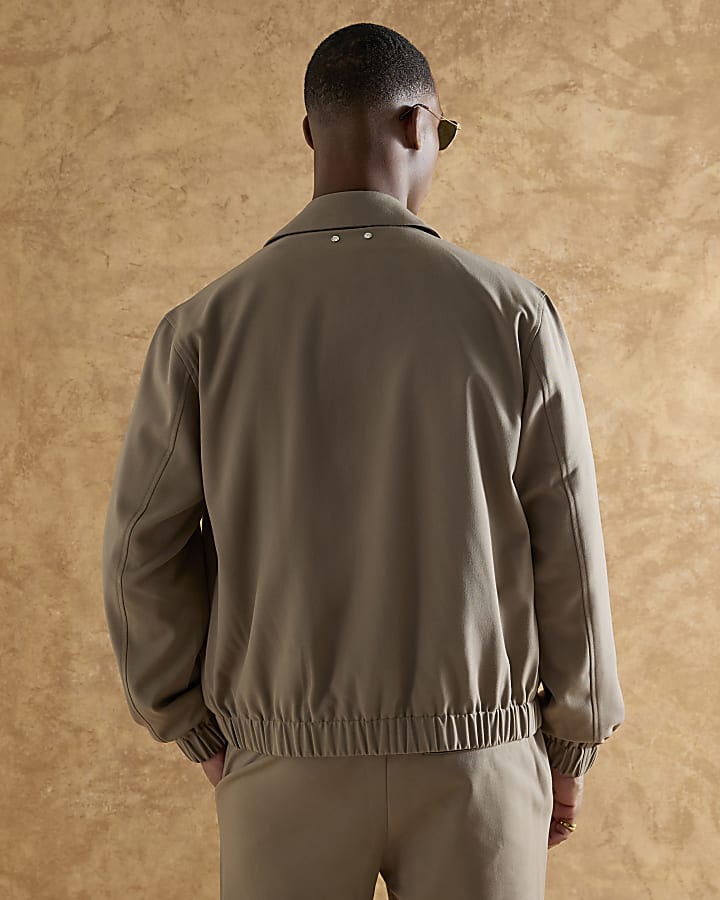 River Island Beige Regular Fit Zipped Harrington Jacket