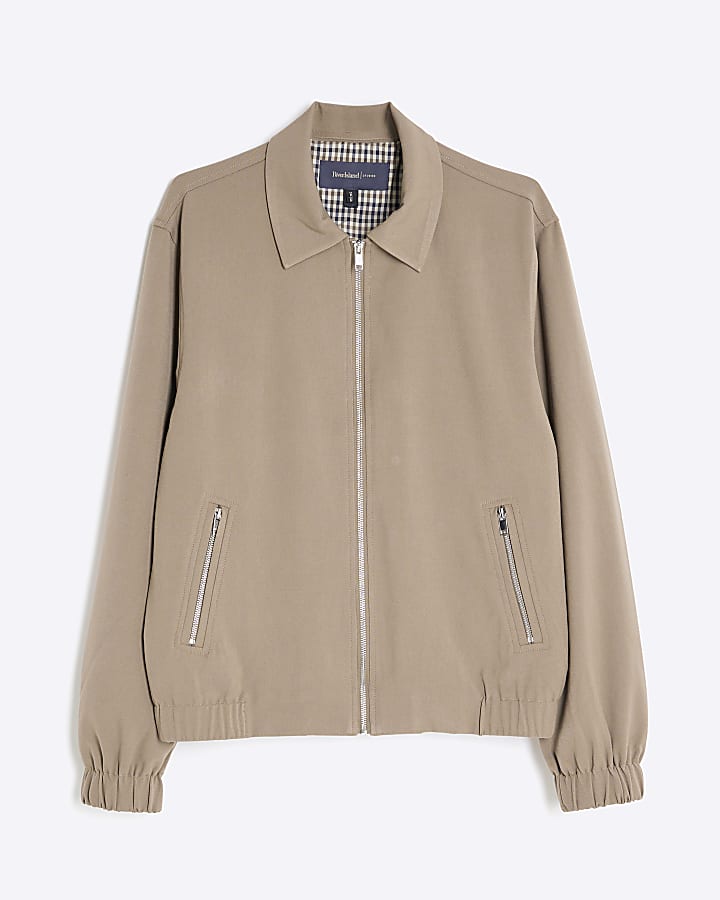 river island Beige Regular Fit Zipped Harrington Jacket