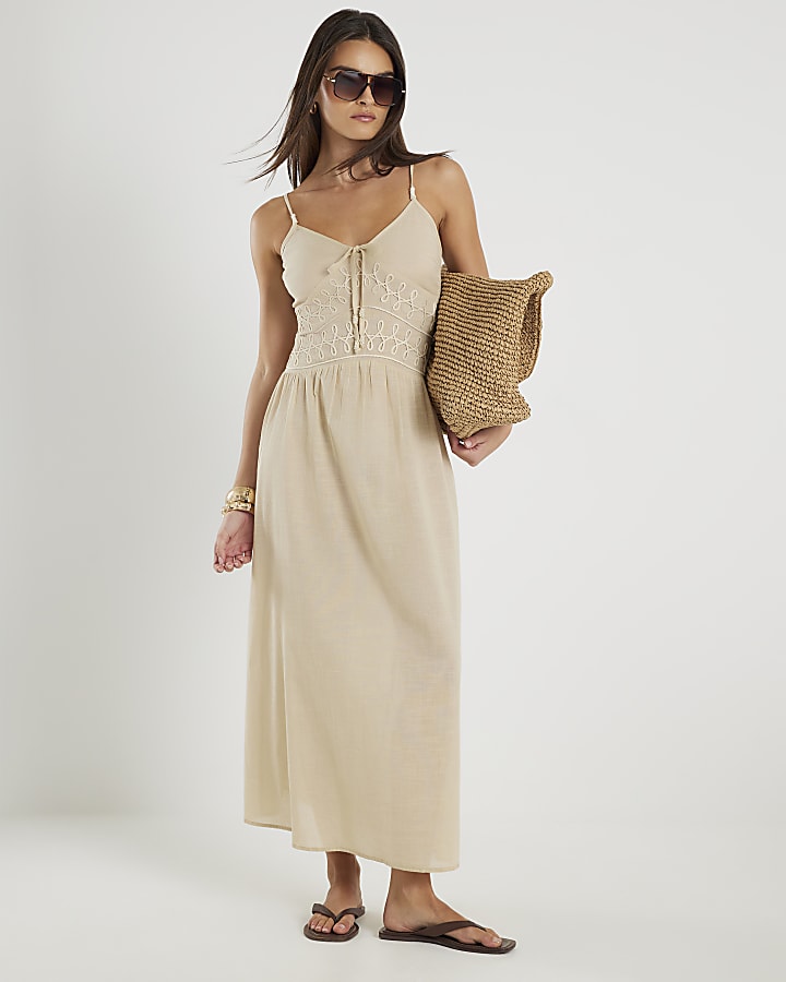 River Island Beige Sleeveless Cornelli Maxi Beach Dress