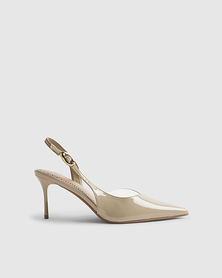 River Island Beige Sliced Perspex Slingback Court Heels