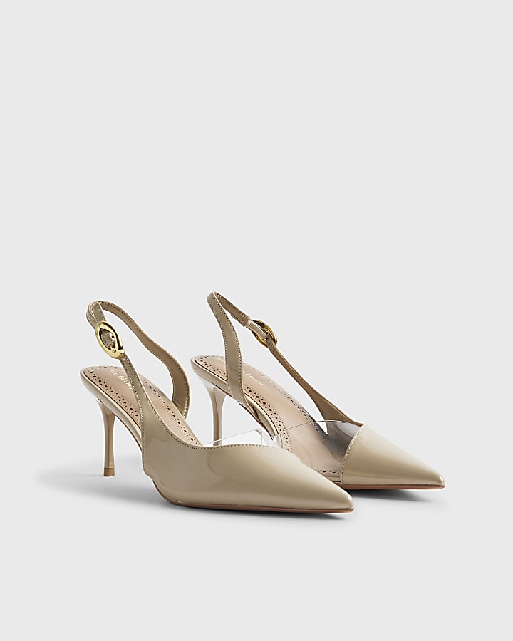 River Island Beige Sliced Perspex Slingback Court Heels