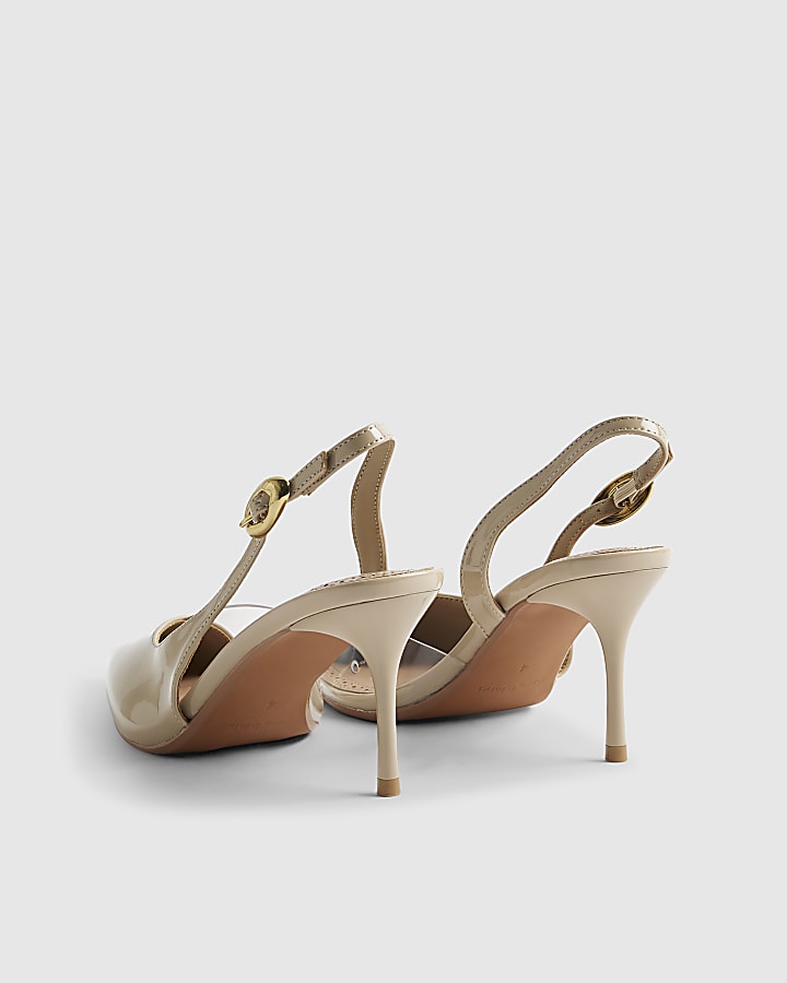 River Island Beige Sliced Perspex Slingback Court Heels