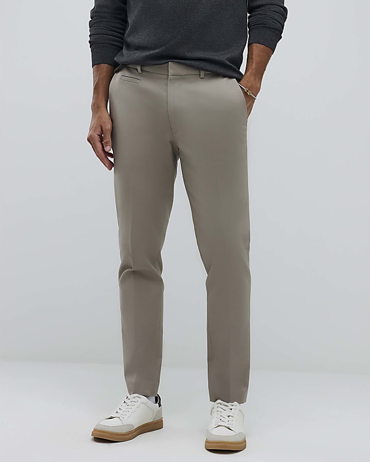 River Island Beige Slim Fit Elasticated Chino Trousers