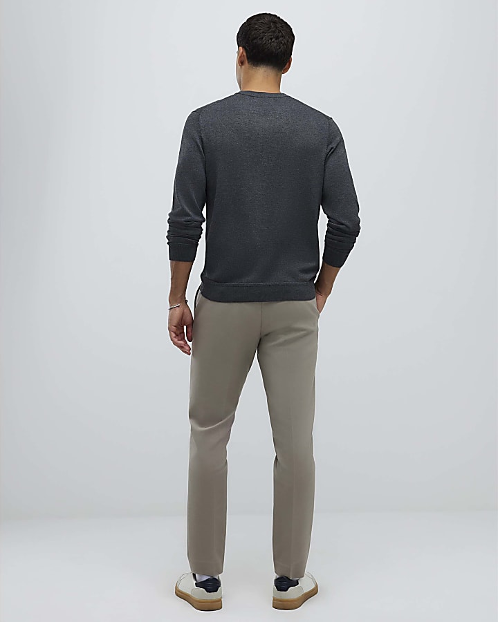 River Island Beige Slim Fit Elasticated Chino Trousers