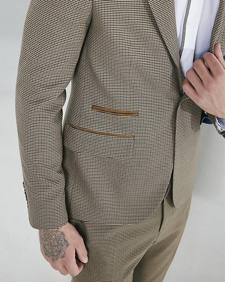River Island Beige Slim Fit Puppytooth Check Suit Jacket