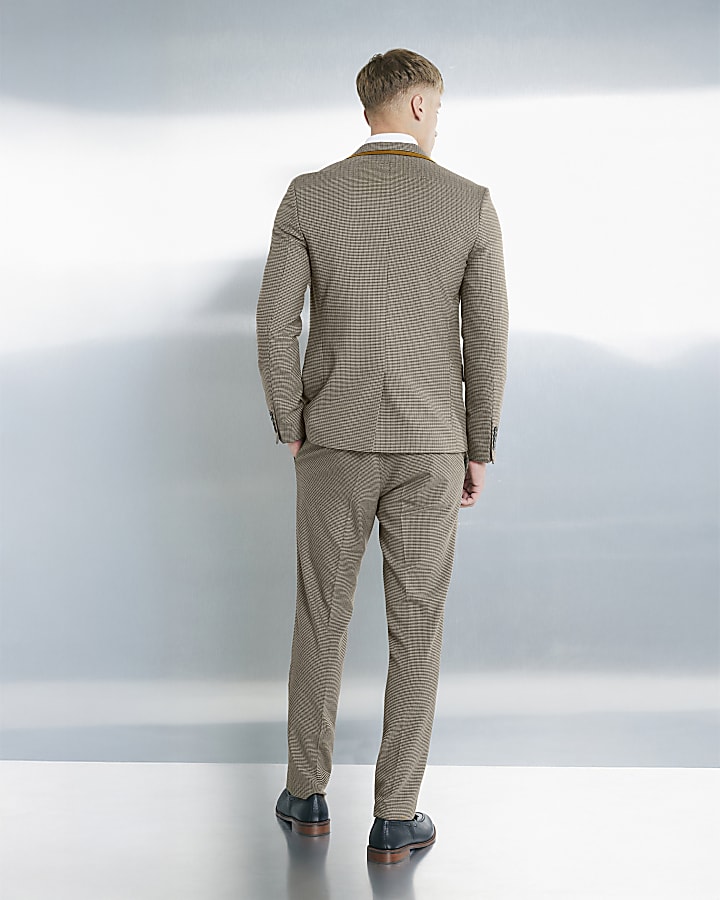 River Island Beige Slim Fit Puppytooth Check Suit Trousers