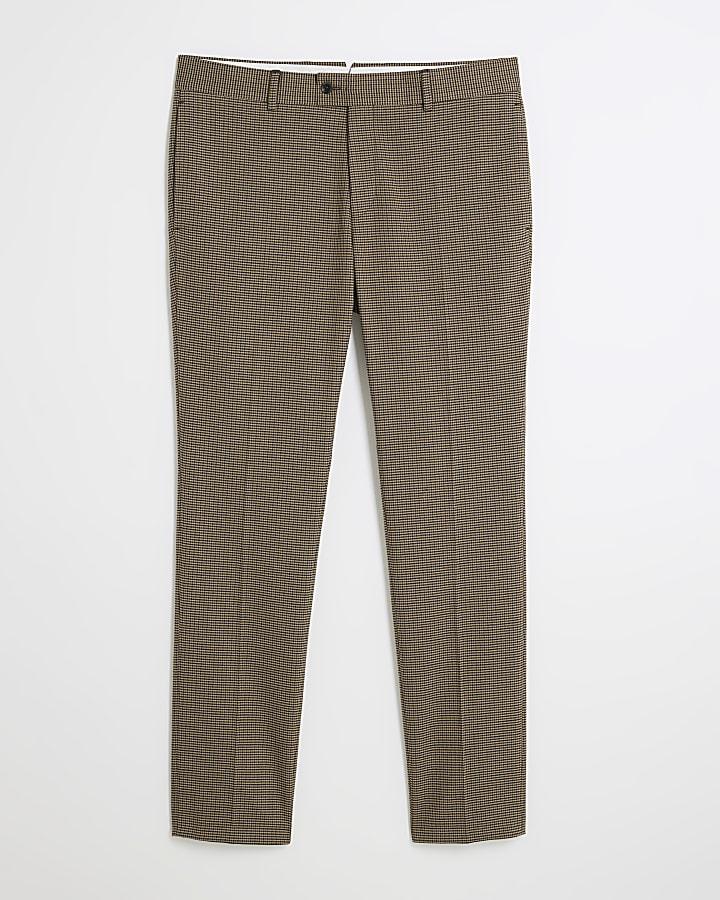 river island Beige Slim Fit Puppytooth Check Suit Trousers
