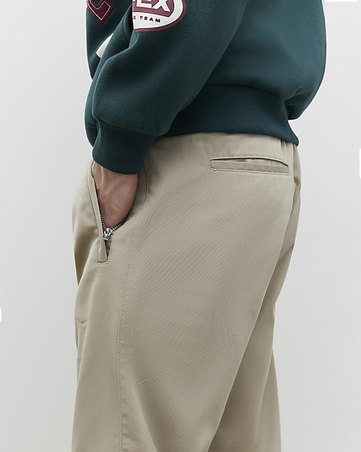 River Island Beige Straight Fit Elasticated Trousers