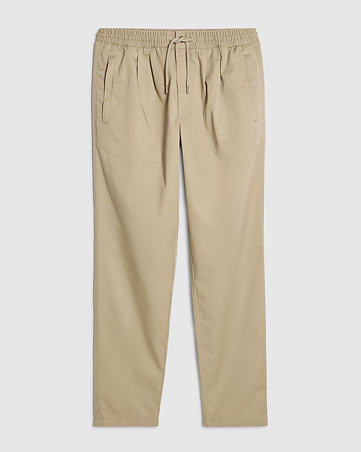 river island Beige Straight Fit Elasticated Trousers