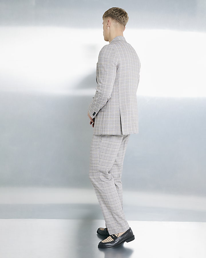 River Island Beige Tailored Fit Check Suit Trousers