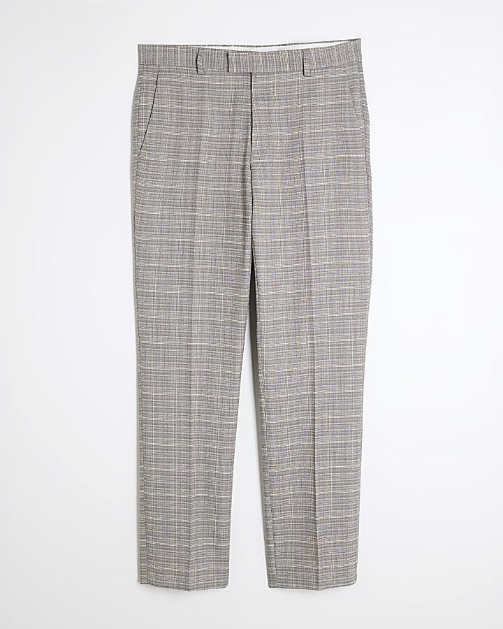 river island Beige Tailored Fit Check Suit Trousers