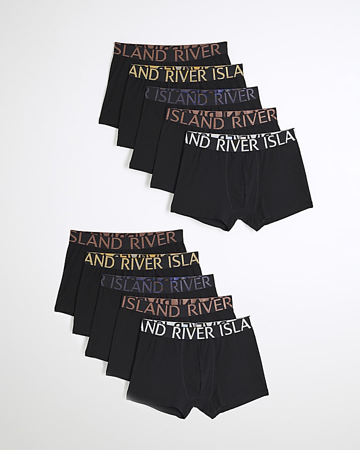 river island Black 10 Pack Multi Metallic RI Logo Boxers