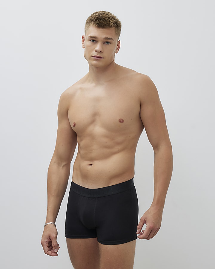 River Island Black 10 Pack RI Jacquard Waistband Trunks