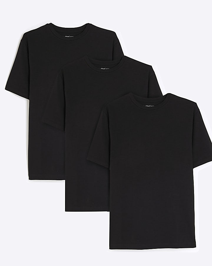 river island Black 3 Pack Muscle Fit Short Sleeve T-Shirt