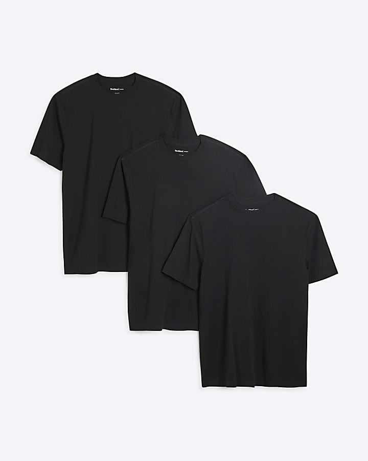 river island Black 3 Pack Short Sleeve Slim Fit T-Shirt