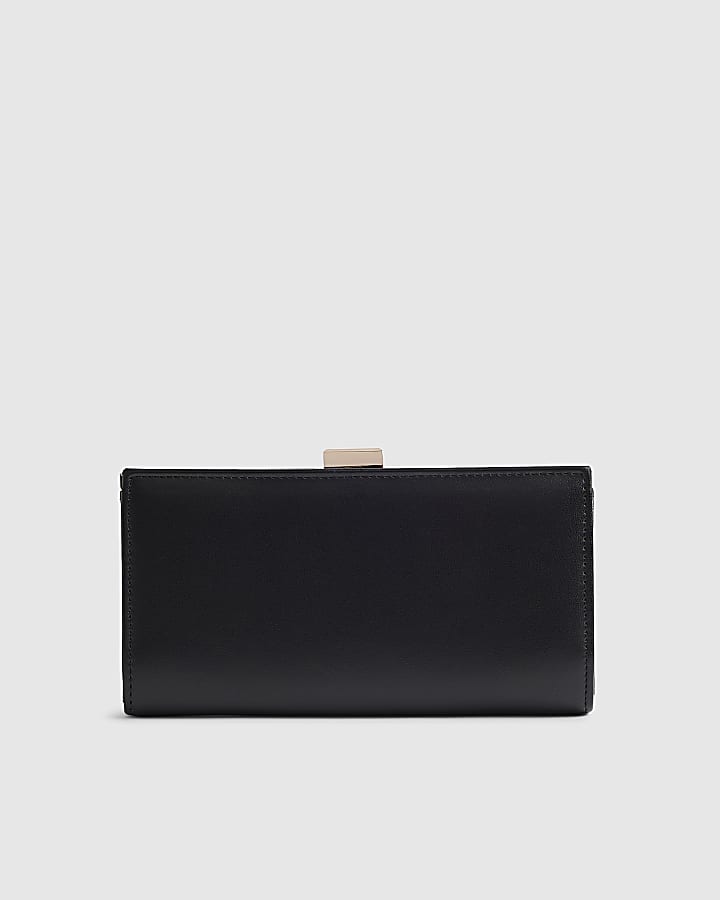 River Island Black 3D Floral Laser Cut Clip Top Purse