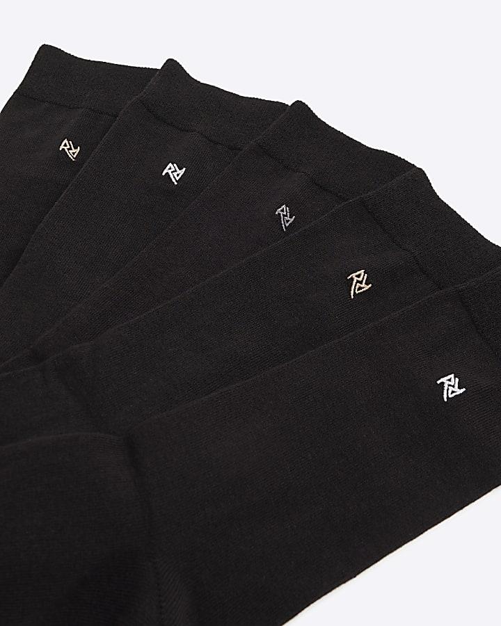 River Island Black 5 Pack Metallic Embroidered RI Socks