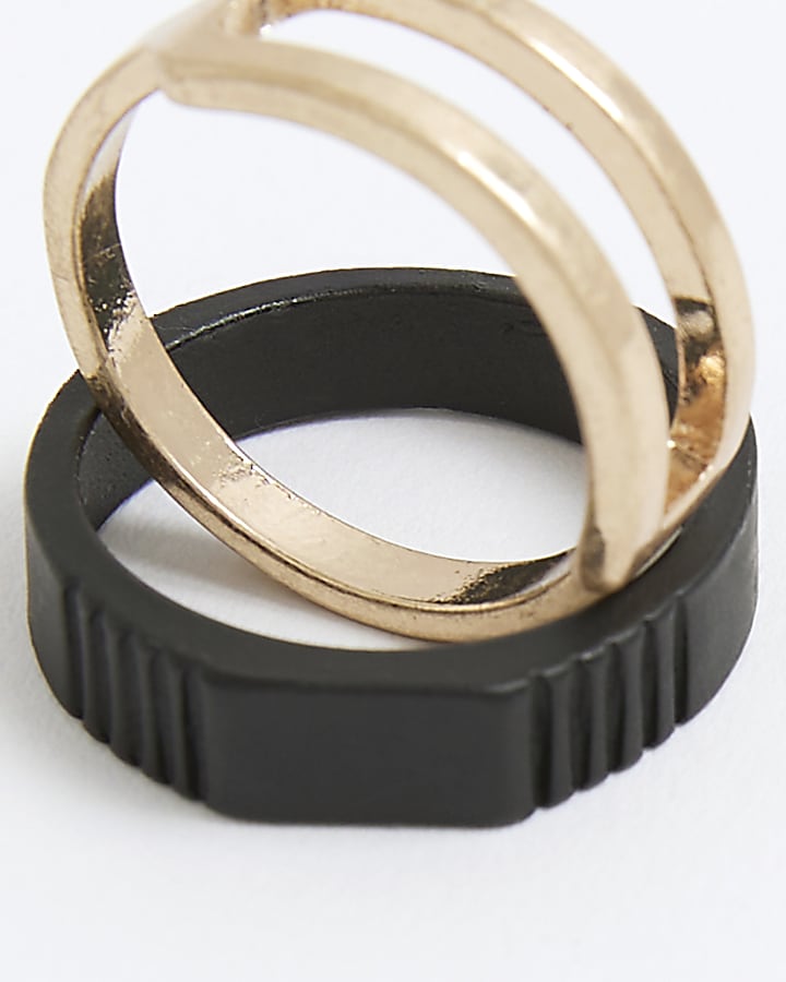 river island Black And Gold Metal Multi Pack Of 5 Rings