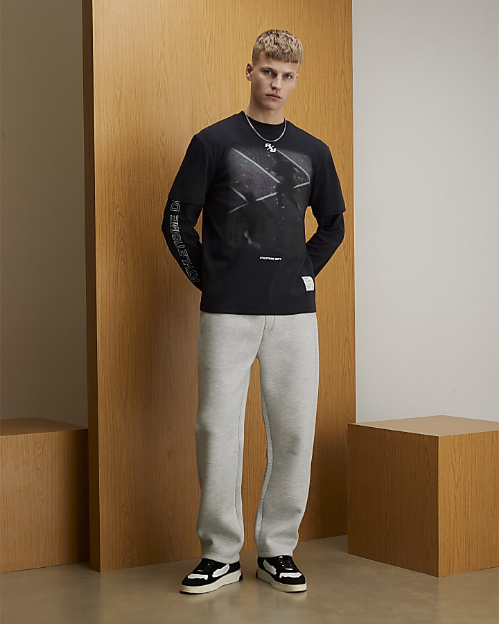 River Island Black Athletisme Dept Double Layered T-Shirt