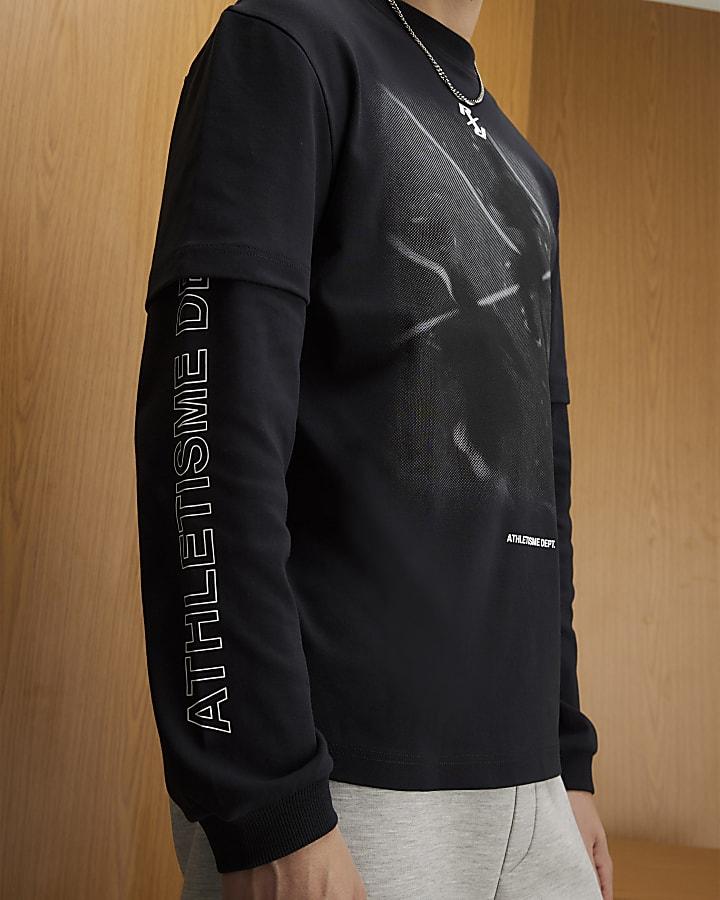 River Island Black Athletisme Dept Double Layered T-Shirt