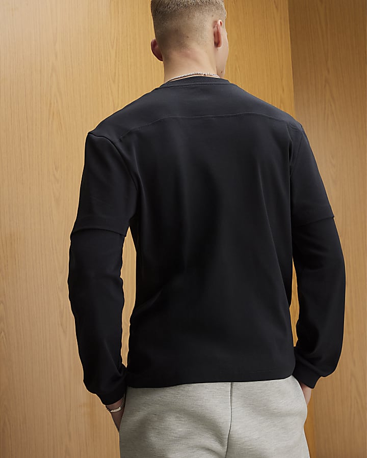 River Island Black Athletisme Dept Double Layered T-Shirt