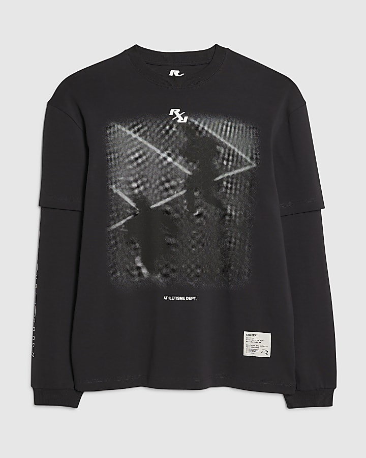 river island Black Athletisme Dept Double Layered T-Shirt