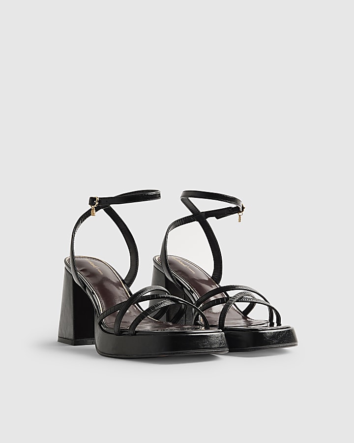 River Island Black Block Heel Cross Strap Heeled Sandals