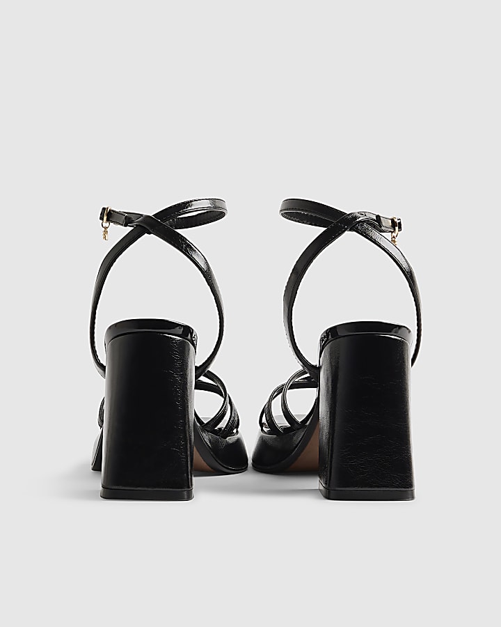 River Island Black Block Heel Cross Strap Heeled Sandals