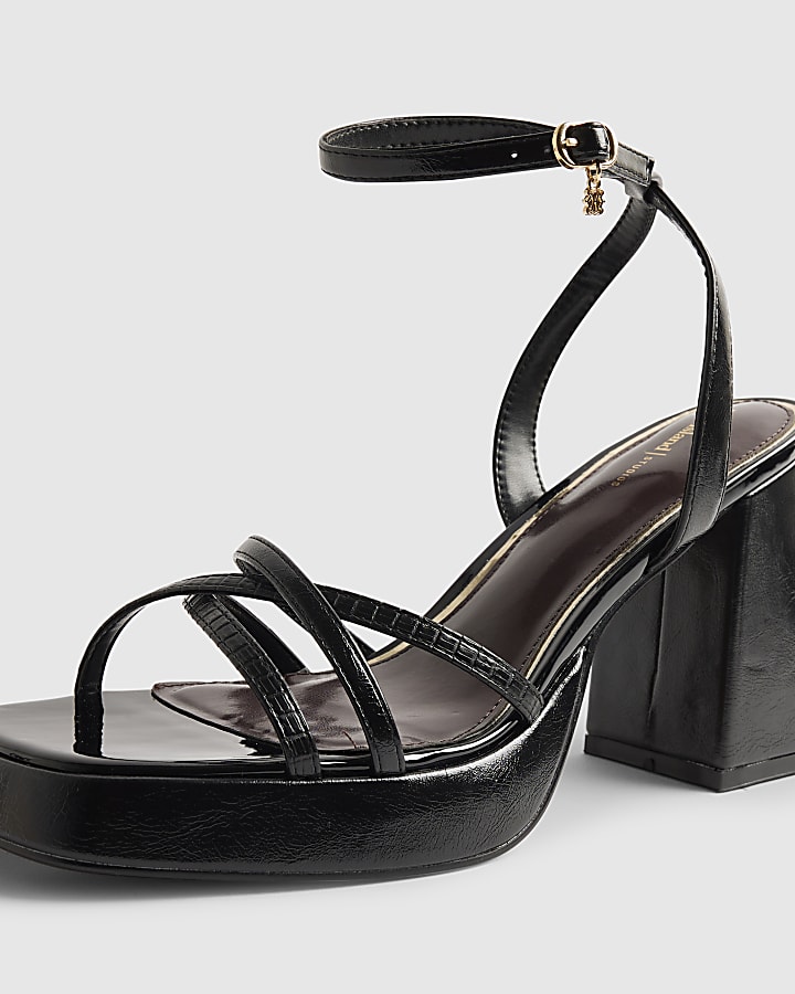 River Island Black Block Heel Cross Strap Heeled Sandals
