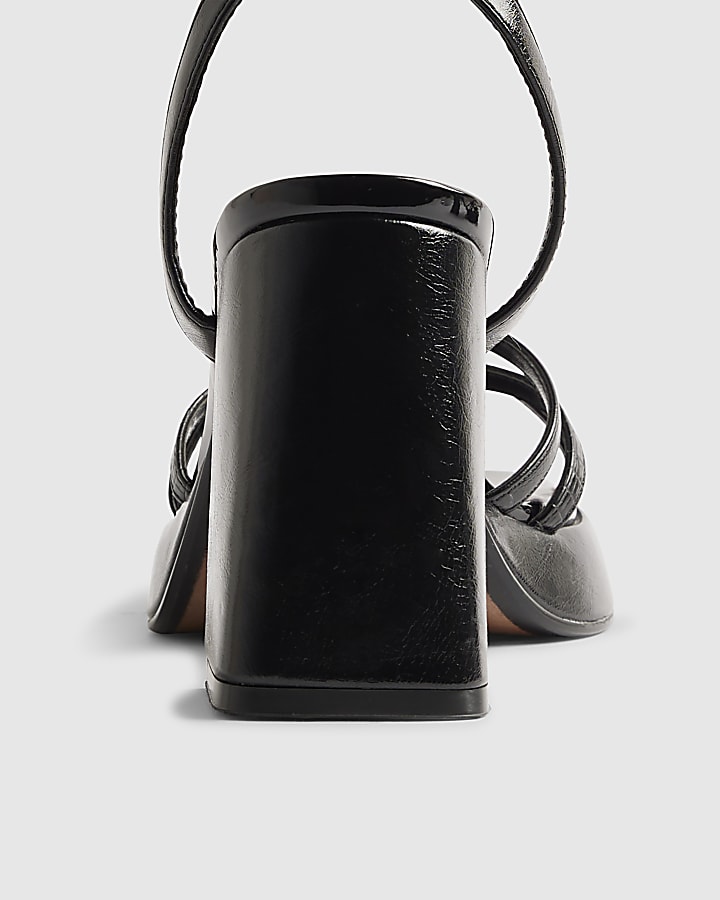 river island Black Block Heel Cross Strap Heeled Sandals