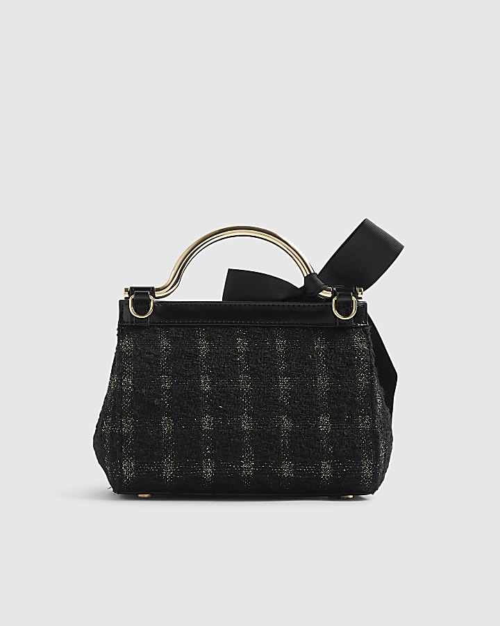 River Island Black Boucle Bow Metal Handle Tote Bag