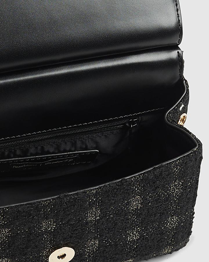 river island Black Boucle Bow Metal Handle Tote Bag