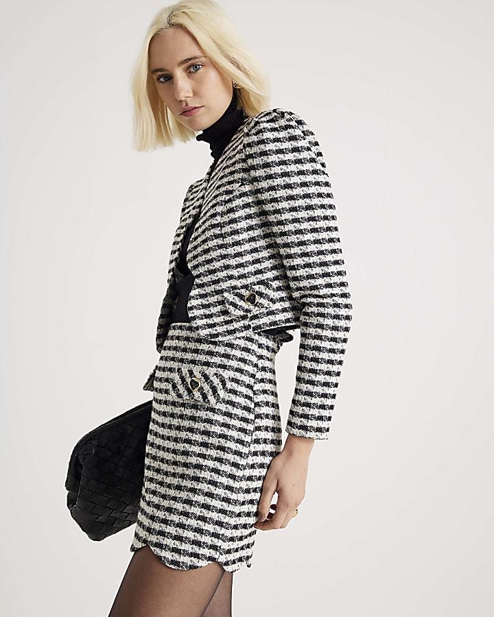 River Island Black Boucle Check Print Scallop Trim Jacket