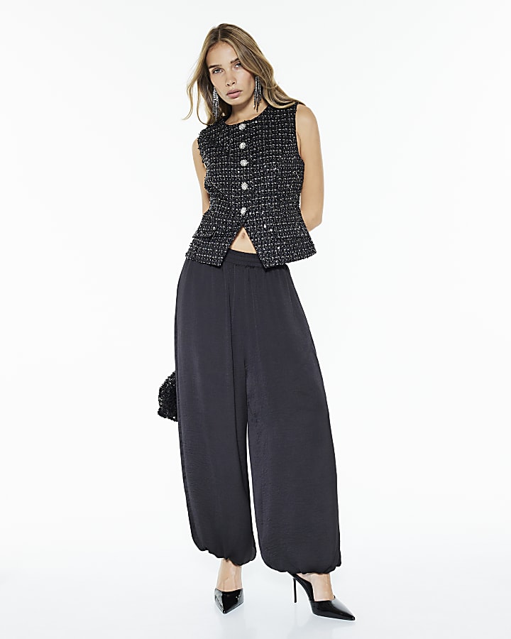 River Island Black Boucle Sleeveless Sequin Waistcoat