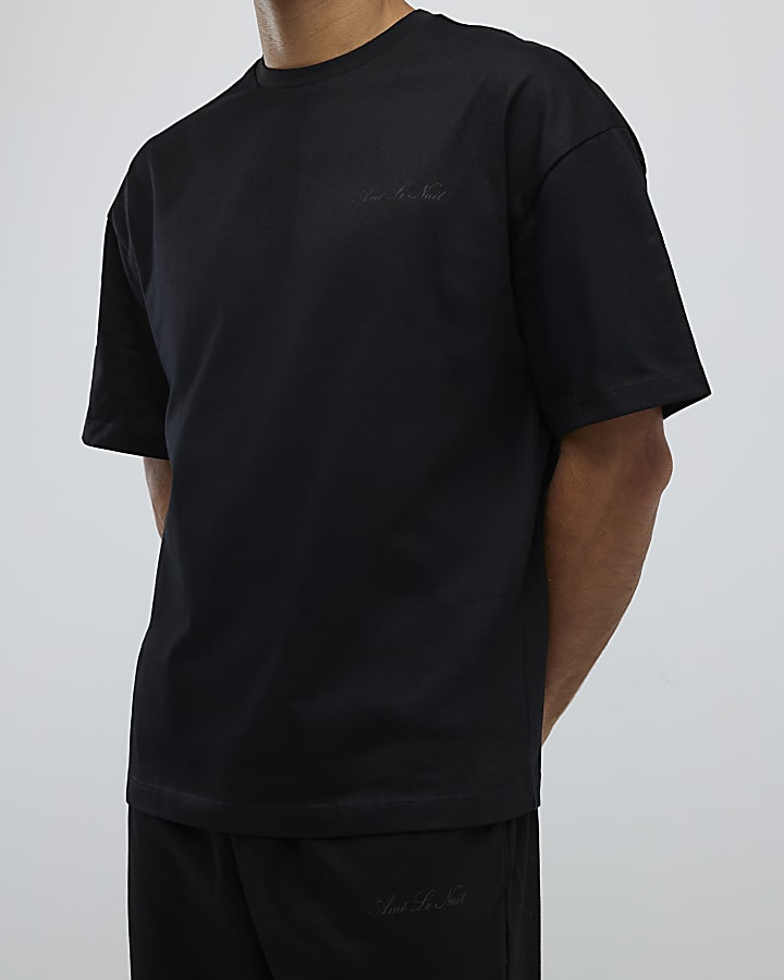 River Island Black Boxy Fit T-Shirt And Joggers Set