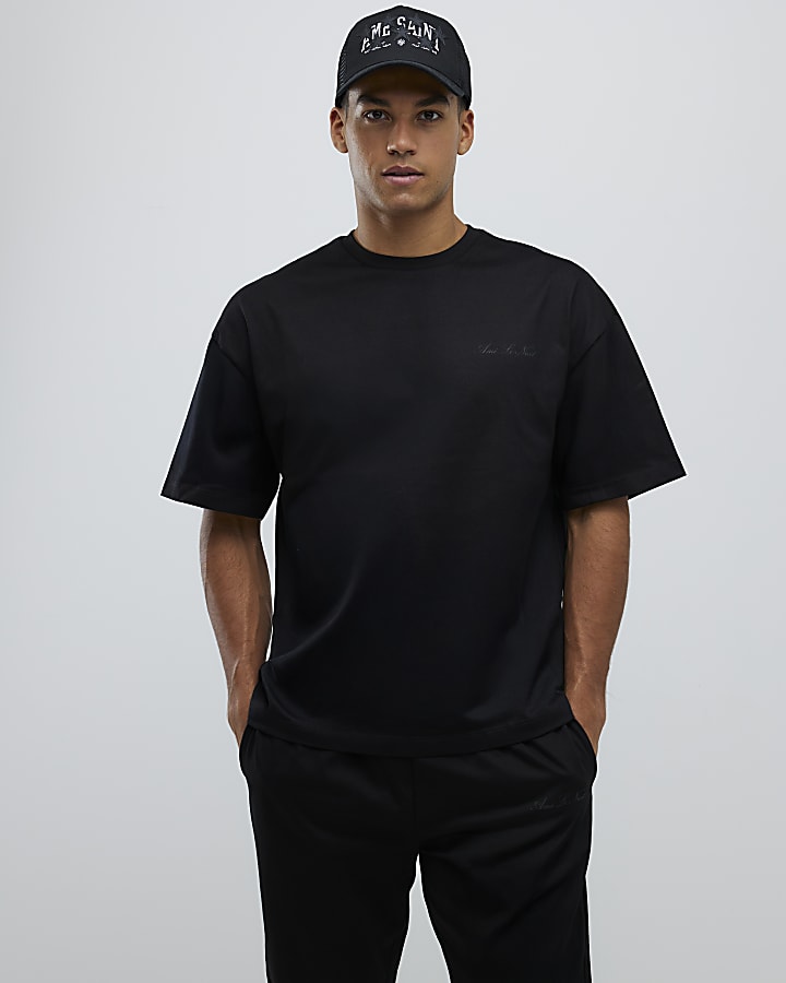 River Island Black Boxy Fit T-Shirt And Joggers Set