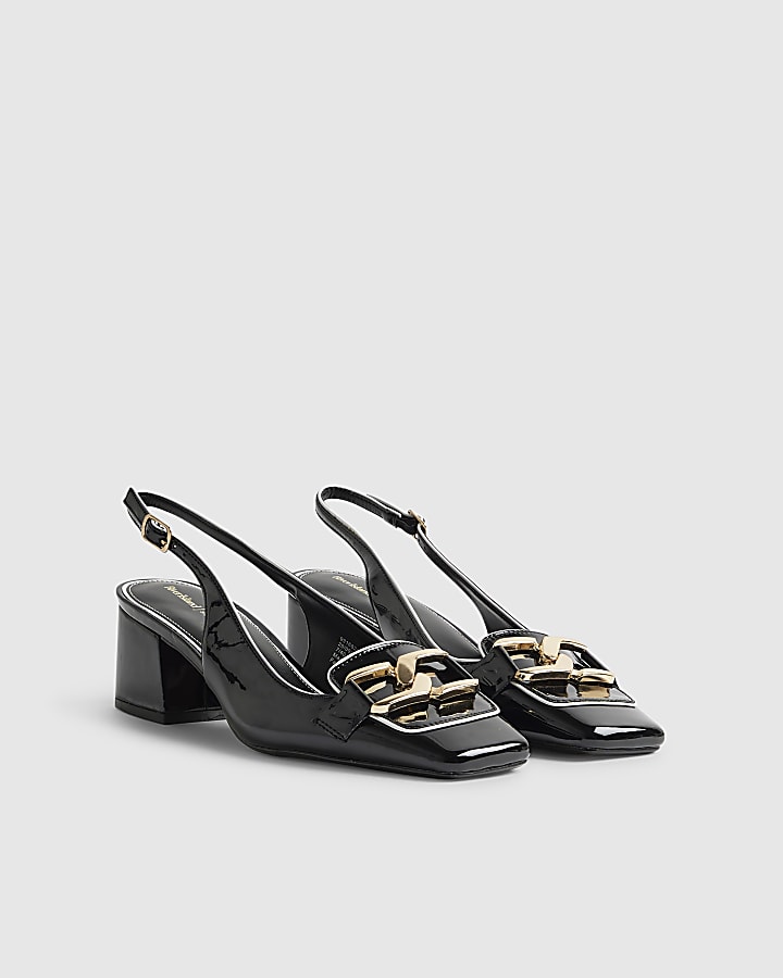 River Island Black Buckle Loafer Court Slingback Heels