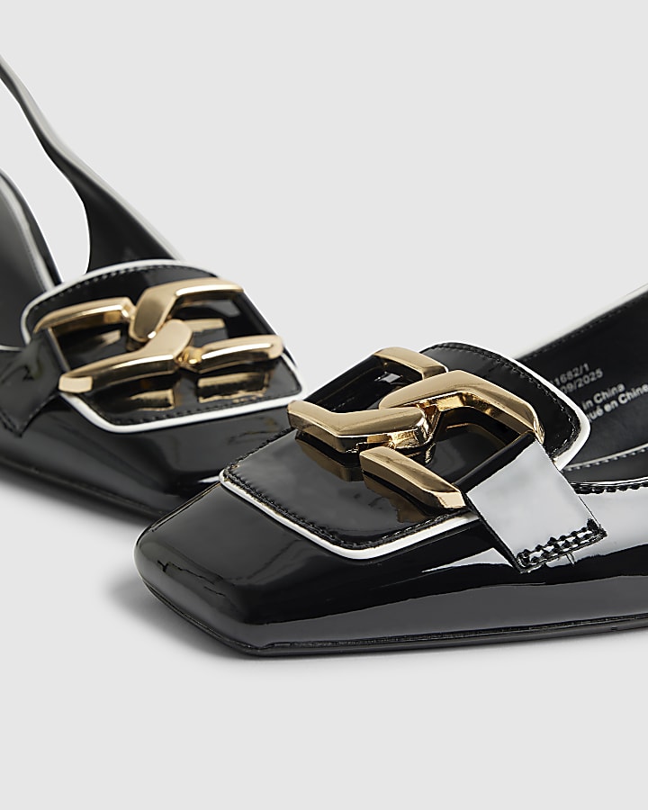 River Island Black Buckle Loafer Court Slingback Heels