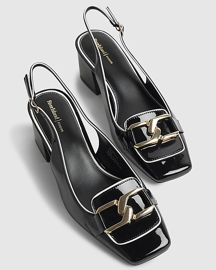 river island Black Buckle Loafer Court Slingback Heels