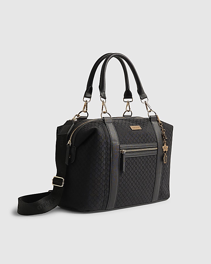 River Island Black Charm Jacquard Monogram Holdall Bag