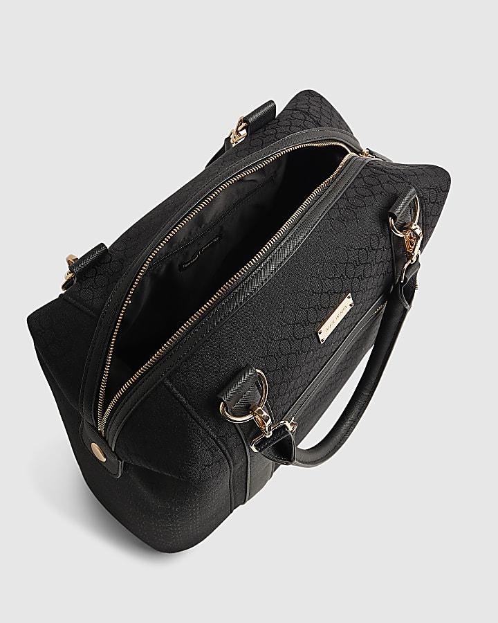 river island Black Charm Jacquard Monogram Holdall Bag